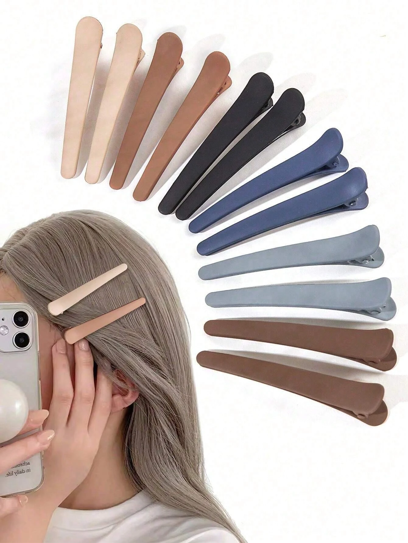 

4/12Pcs Side Hair Clips, Salon Clips For Hair Cutting, Washing, Makeup And Styling, Ladies Matte Hair Clips,Back To School