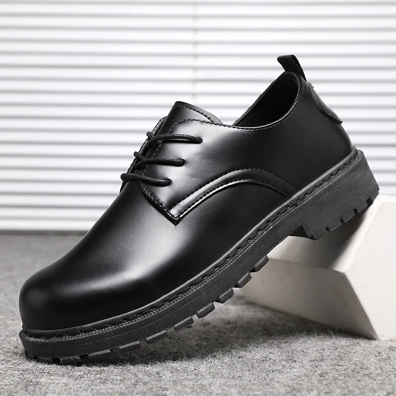 

2026 New Men's Leather Shoes High-Last Fashionable Casual Men's Shoes Soft-Sole Lace-Up Thick-Sole Shoes Student Work Shoes