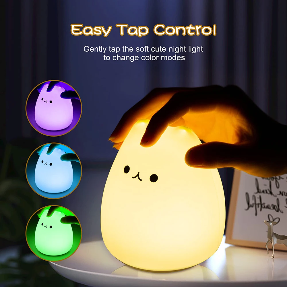 LED Night Lamp Touch Sensor Silicone Cute Cat Lights 7 Color Table Lamp Eye Protection Bedroom Bedside Nightlight Gift Children