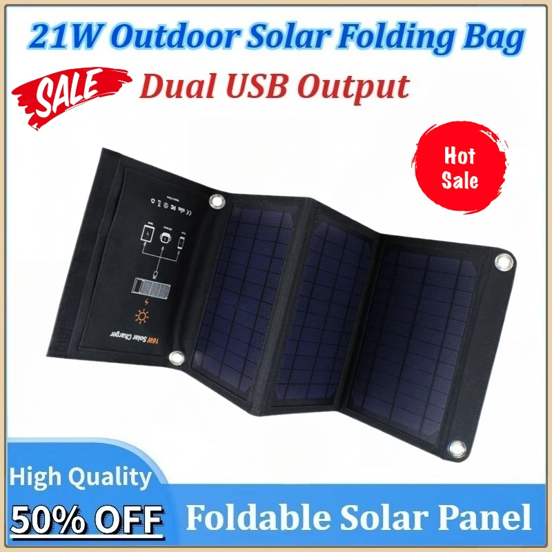

New 21W Solar Panel Folding Charging Bag Dual USB Portable Solar Charger for Outdoor Mobile Phone Charging Photovoltaic Panel