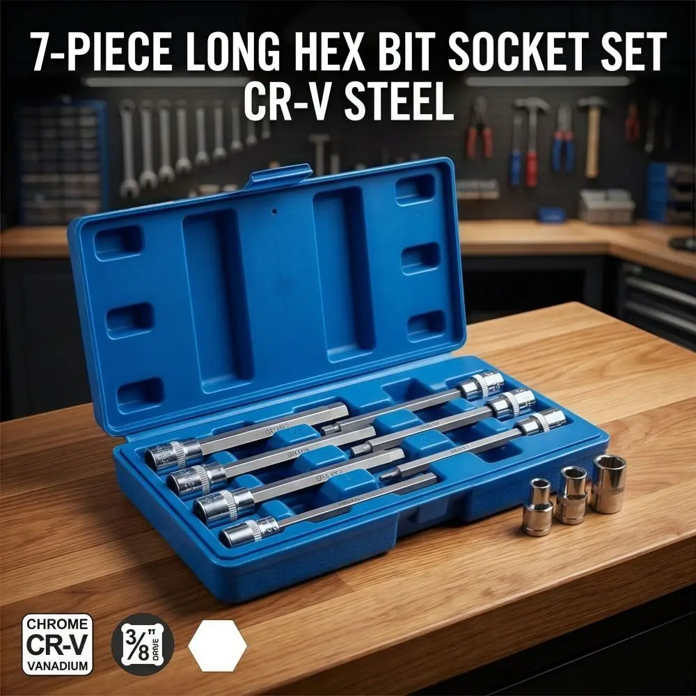 7Pcs/Set Extra Long Hex Bit Socket Set CR-V & S2 Steel H3-H10 Hex Socket Wrench 110mm Length 3/8