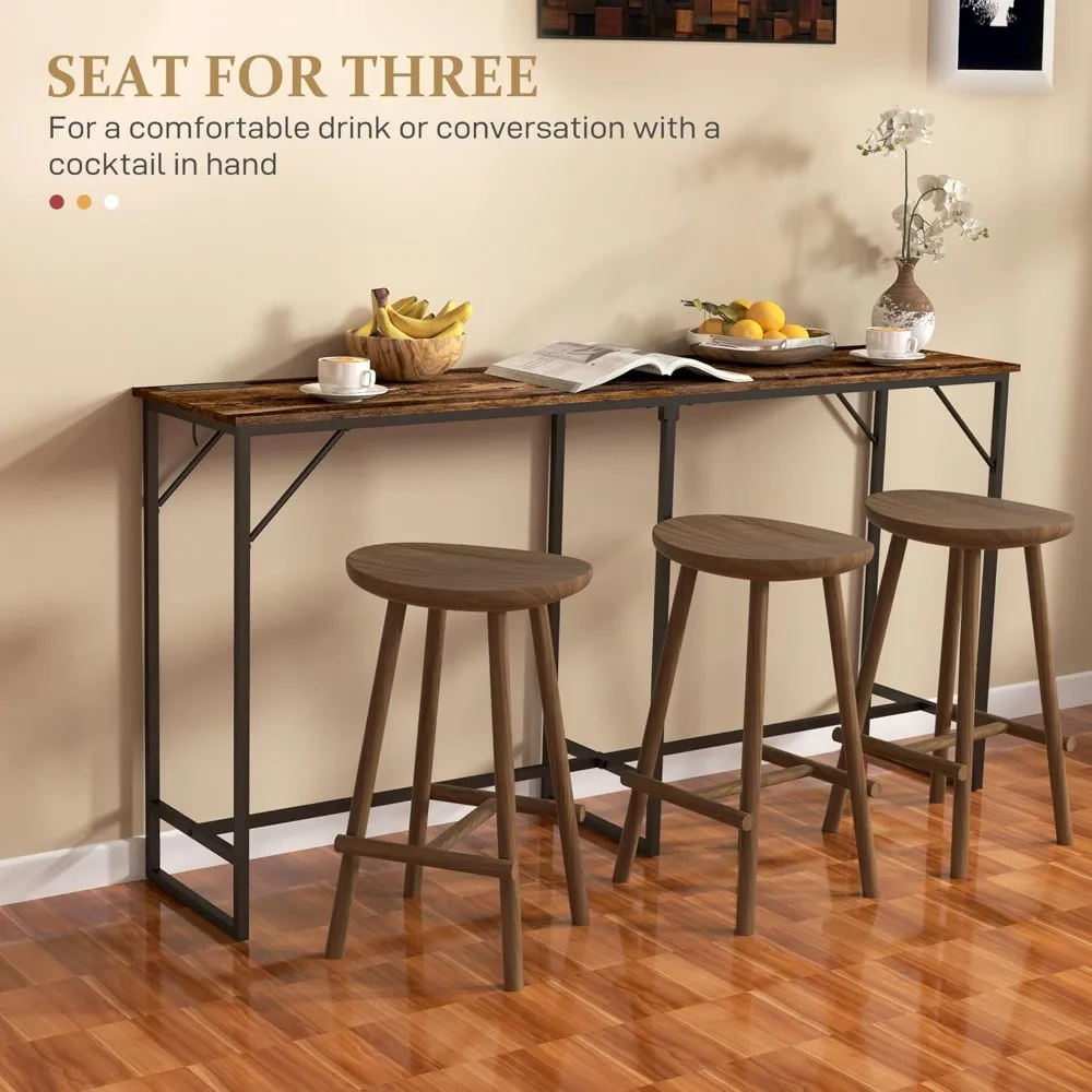 Mesa de comedor de 70" de largo con estación de carga, mesa de bar rectangular de estilo industrial con estructura de acero para comedor, K
