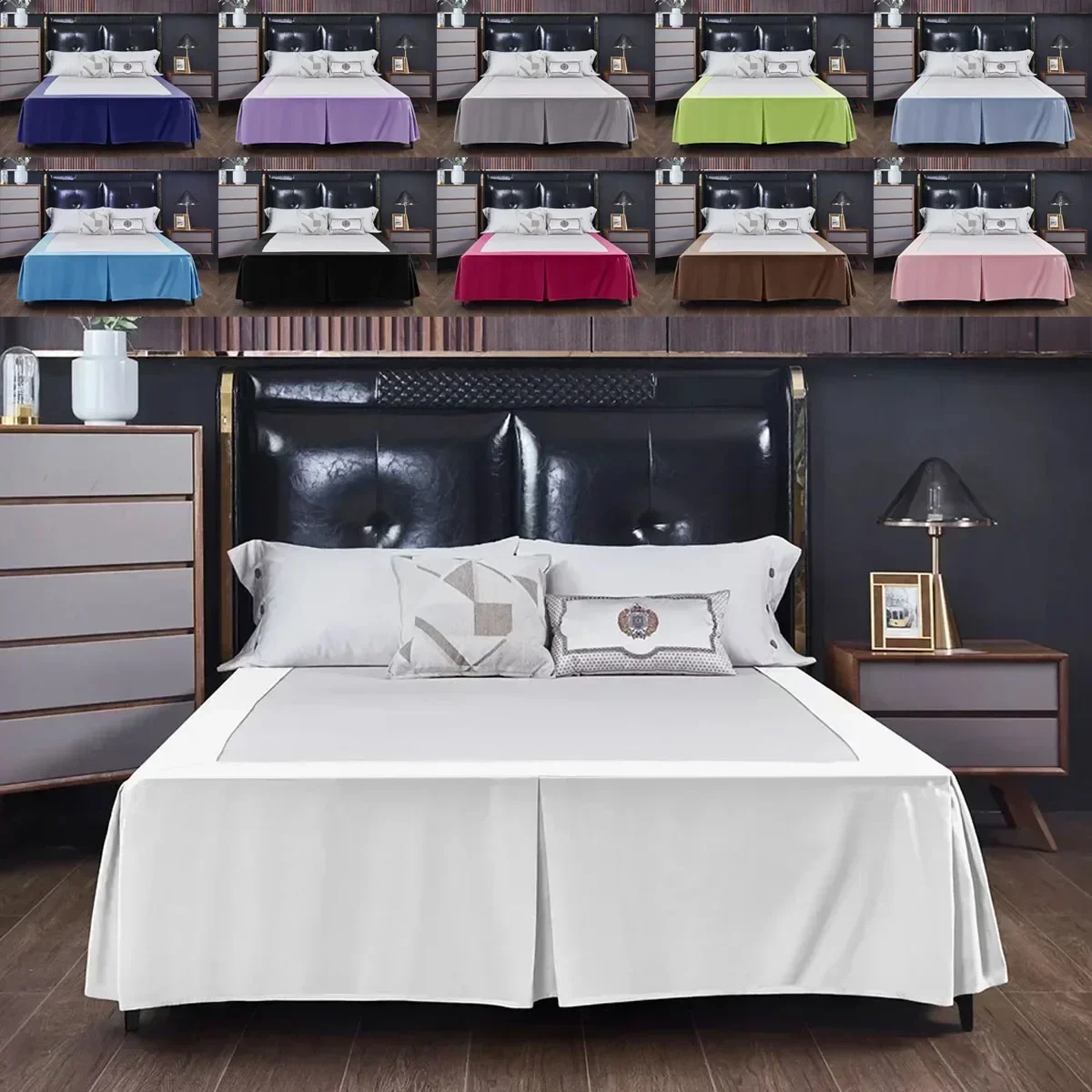 

1PC Solid Colour Open Corner Bed Skirt Brushed Bed Cover Sheet Home Hotel Bed Skirt Bedspread Double/ King/ Queen/ Queen Size