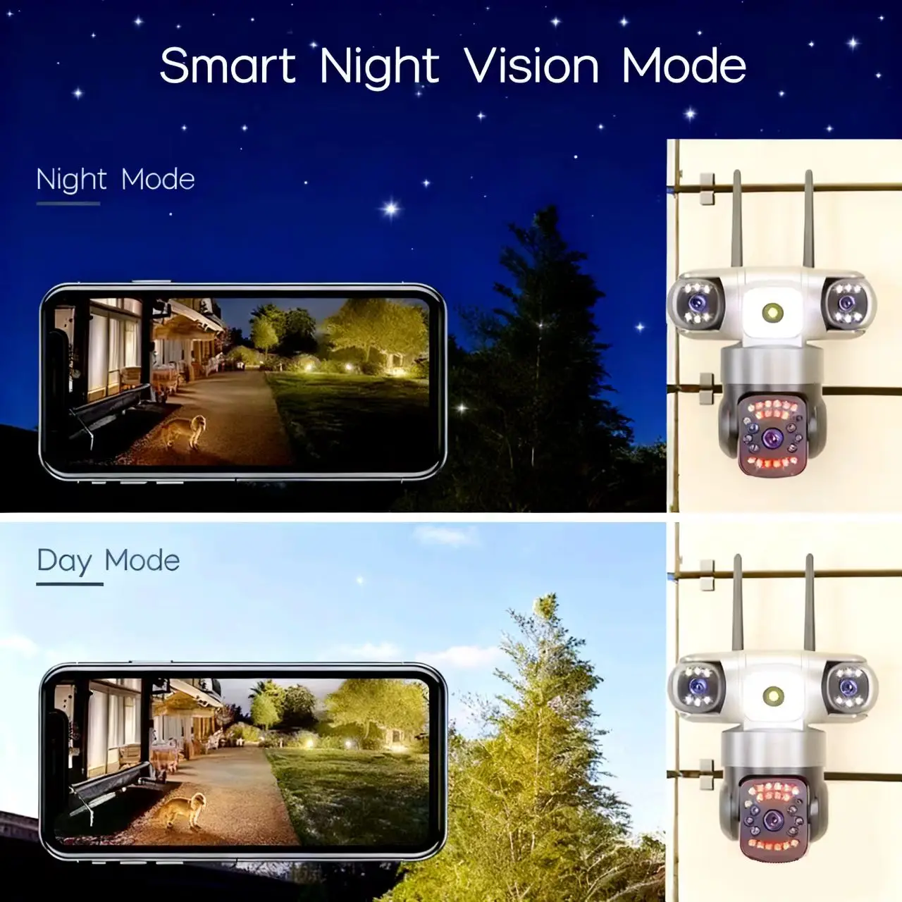 Telecamera WiFi PTZ da 15 MP con tre lenti Tre schermi Visione notturna a colori Telecamera IP di sicurezza esterna Telecamera di sorveglianza CCTV App V380