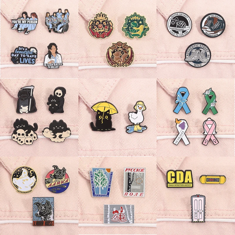 2-4pcs/set Space Dog Laika Enamel Pins Matryoshka Dolls TV Shows Cute Animal Brooches Lapel Badge Jewelry Gifts for Friends