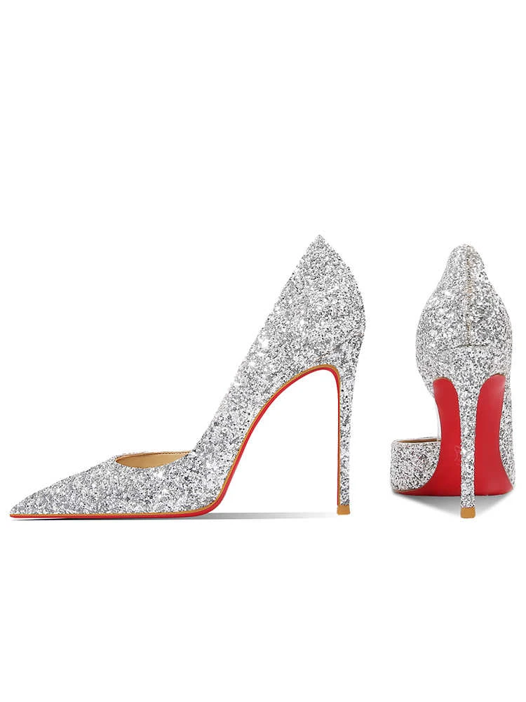 Hollow Women's Shoes Side empty Red sole luxury Brand Woman High Heels Pointed toe fashion Black glitter Pumps Party Prom Shoes