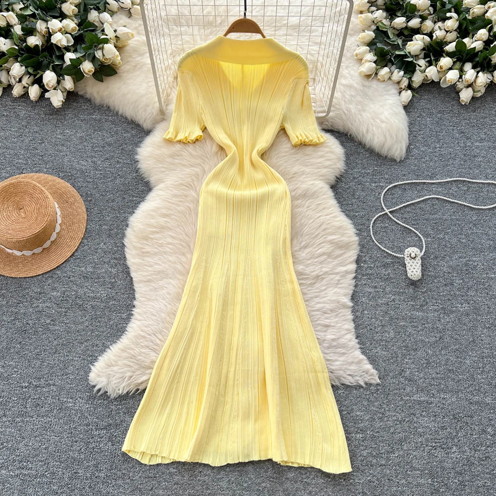 YuooMuoo ชุดสตรี 2025 ใหม่แบรนด์แฟชั่น Slim Elastic สะโพกแยก Bodycon ชุดยาว Elegant Lady Party Vestidos