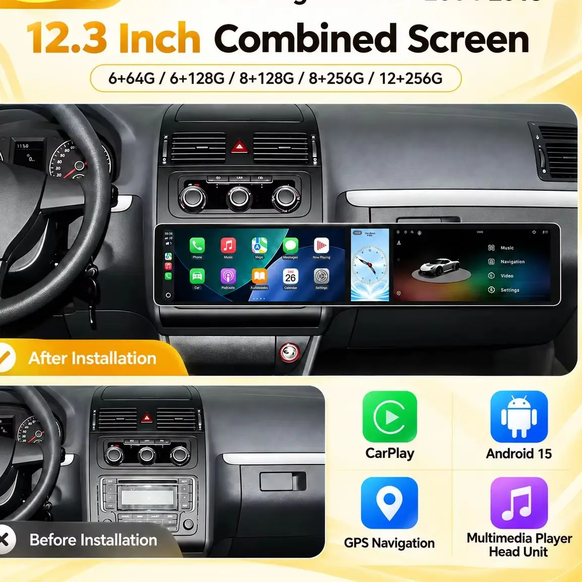 Lizpofly For Dodge Caliber 2010-2012 Triple Screen Android 15 Car Radio Multimedia Player Touch Screen Head Unit