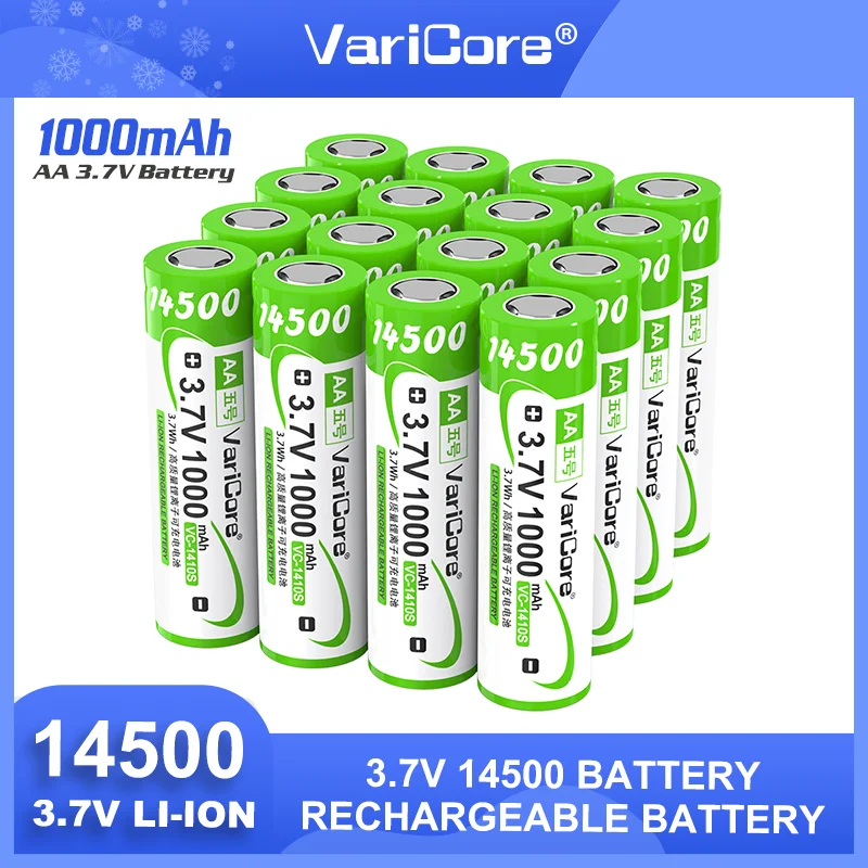 VariCore VC-1410S 14500 AA 3.7 فولت 1000 مللي أمبير بطارية ليثيوم قابلة للشحن ذات سعة كبيرة للتحكم عن بعد في الماوس والمزيد
