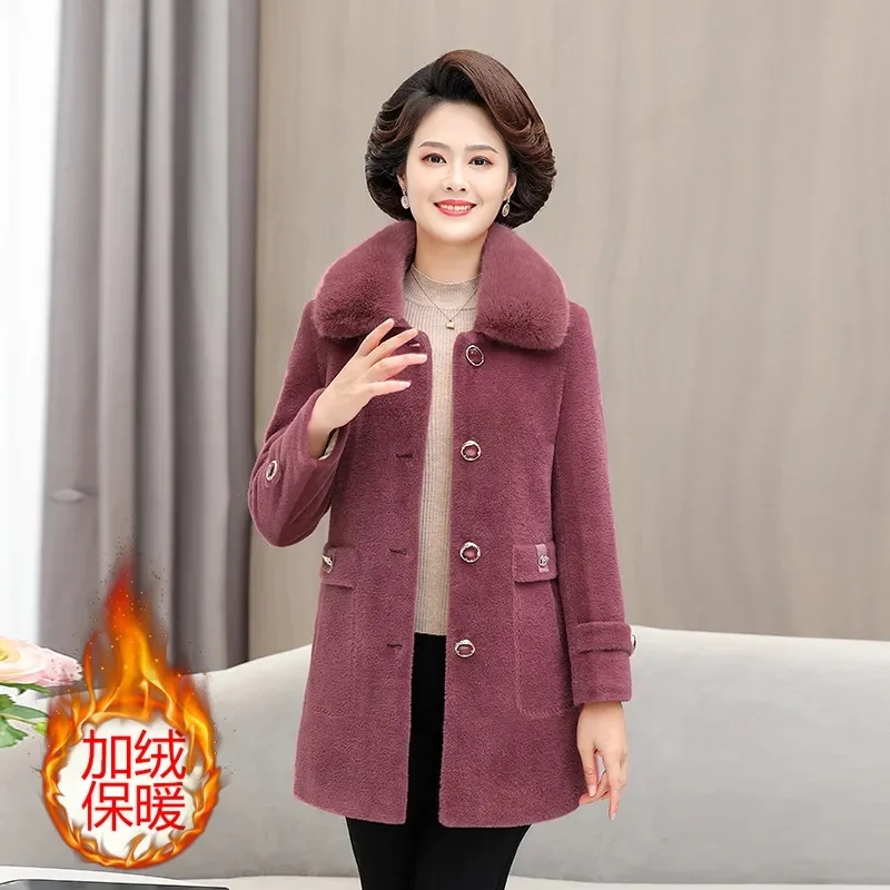 

Mom's Imitation Mink Velvet Coat Women Winter Korean Version Loose Fitting Cotton Warm Top Middle-aged Woolen Outcoat Female