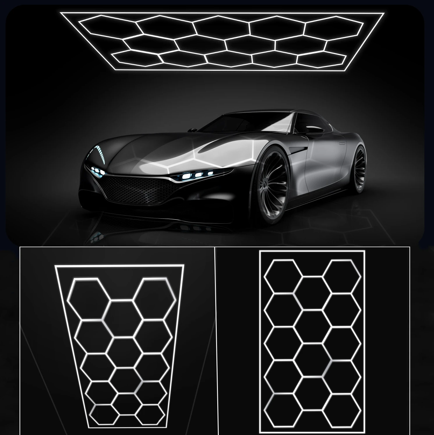 Lampada da garage esagonale da 14 pezzi 680W 72800lm Luce a nido d'ape 6500K per officina Garage Palestra Cura dell'auto Illuminazione della stanza di lavaggio