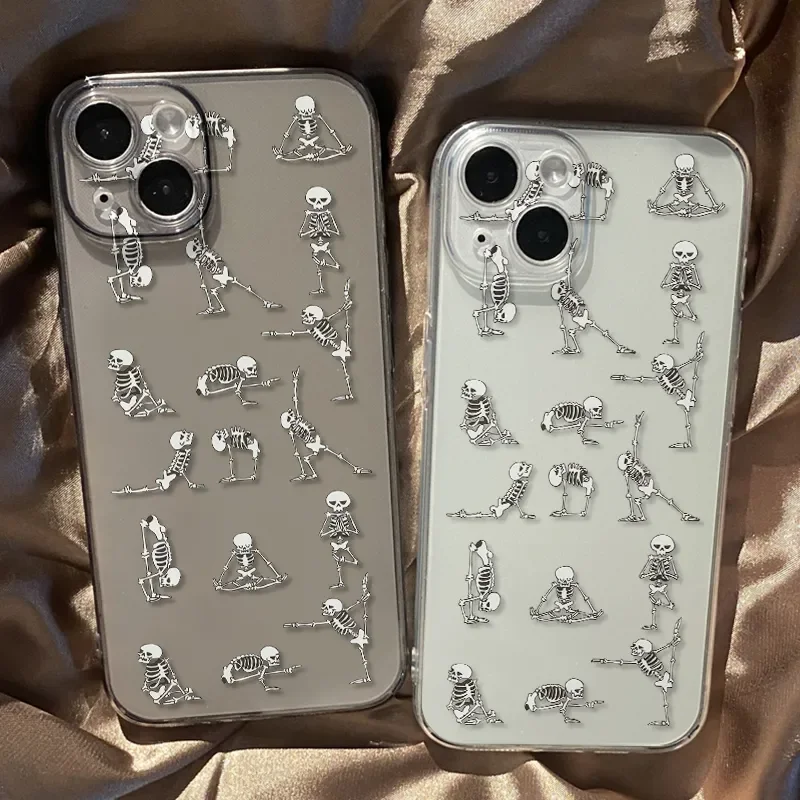 Funny Skeleton Yoga Personalized Actions For iPhone Case 16 15 14 13 12 11 Pro XR XS Max 7 8 Plus Phone Shockproof Y2K Cover