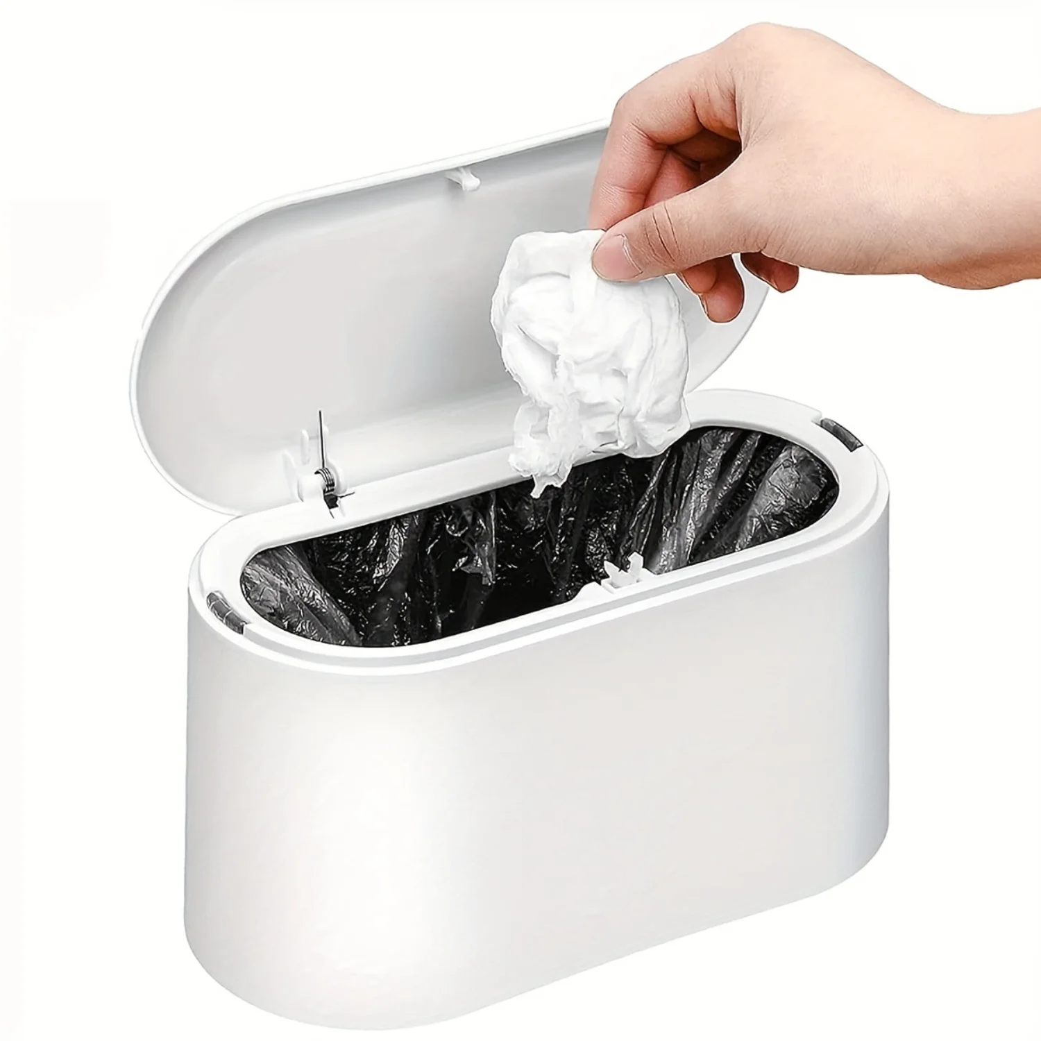 

Mini Trash Can With Lid, Small Desk Countertop Mini Garbage Cans, Tiny Waste Basket,White