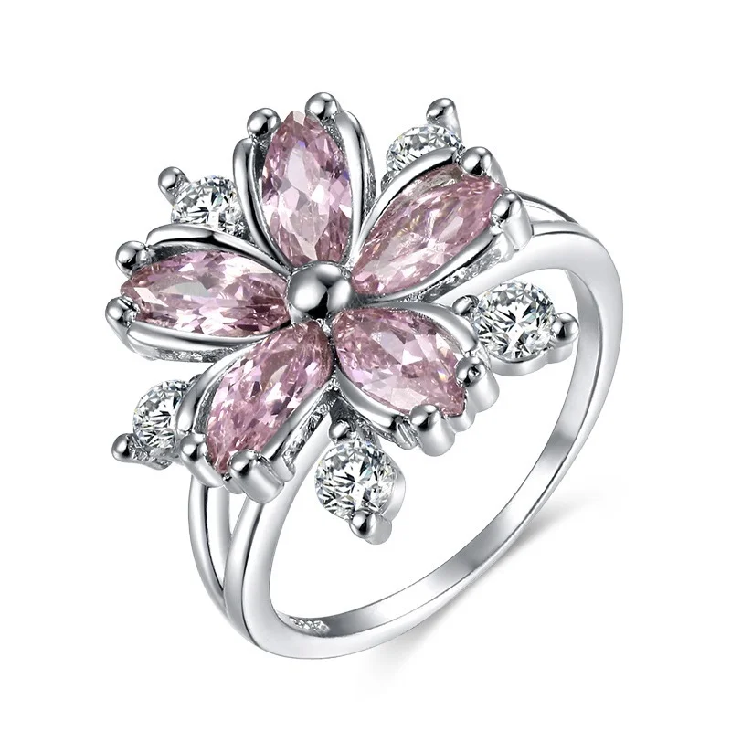 New Elegant Fashion Sakura Princess Engagement Rings Bridal Jewelry Romantic Sakura Zircon Ladies Rings Party Gifts Pink Rings