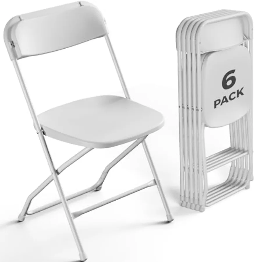 

6 Pack White Plastic Folding Chairs for Outdoor Patio Garden Picnic Kitchen Events, Steel Frame, 350lbs Capacity, Stackable Fol