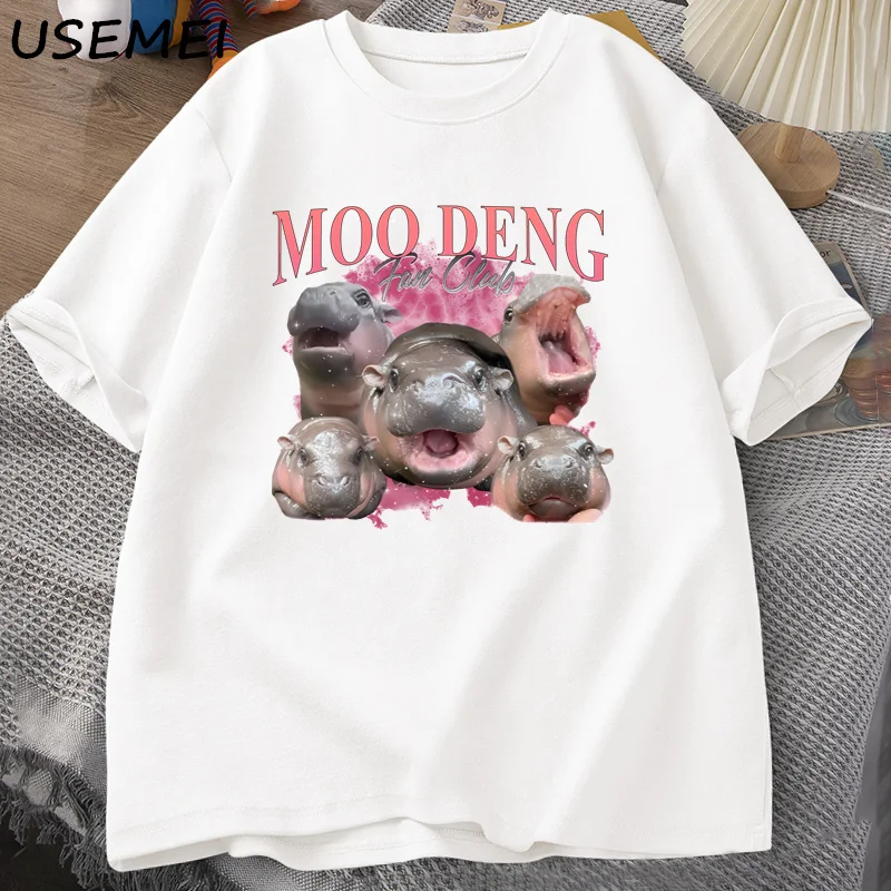 Moo Deng Fan Club T Shirt Men Funny Cotton Thailand Short Sleeve T-shirts Men's Designer Clothes Graphic Tees Streetwear Tops