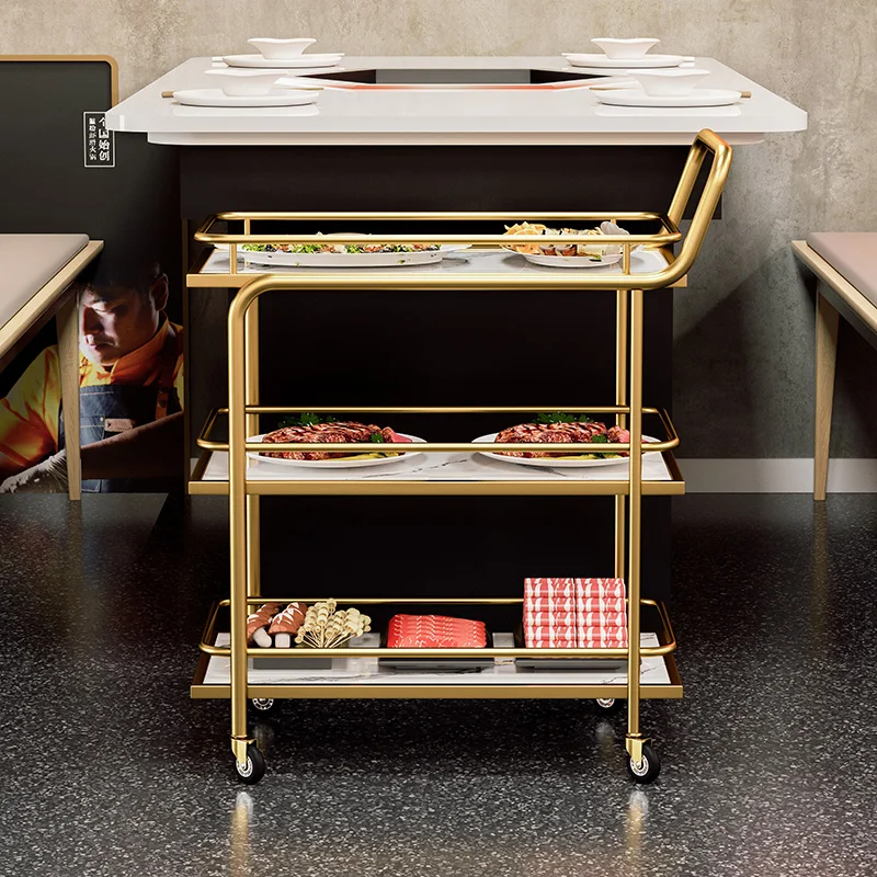 

Commercial mobile universal wheel premium food delivery truck cake wine trolley Internet celebrity hotel bar three layer storage
