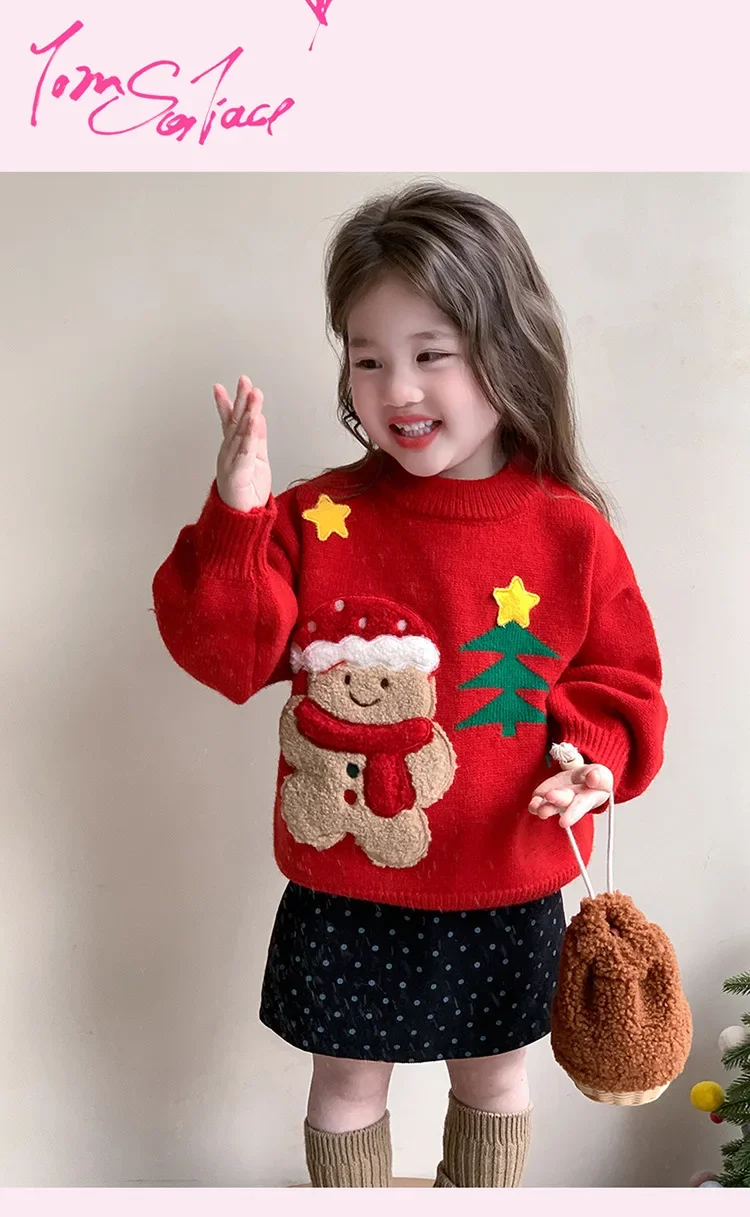 Meninas camisola 2024 inverno novas crianças usar estilo coreano menina bebê grosso natal dos desenhos animados camisola casual simples diariamente