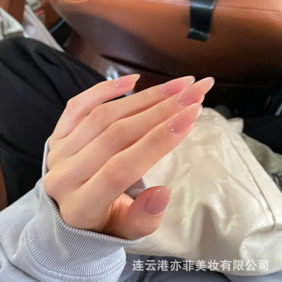 10개 롱 오벌 스퀘어 가짜 손톱 누드 컬러 인조 손톱 코핀 팁 핑크 가을 겨울 장식 수제 프레스 온 네일 아트