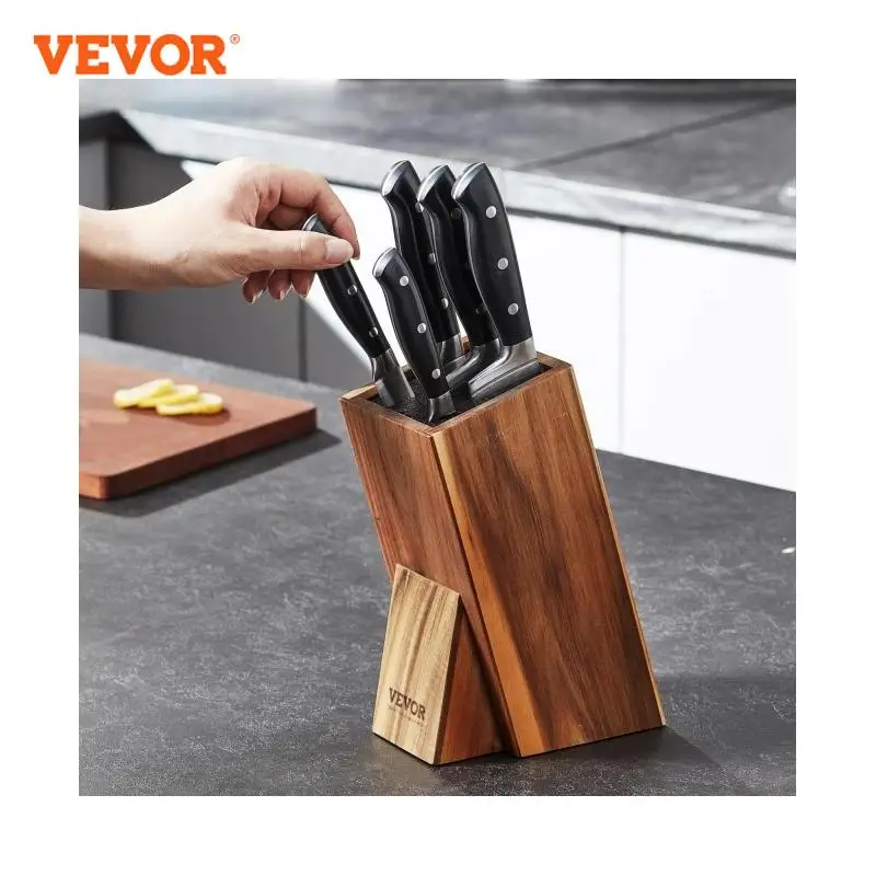 VEVOR Universal Knife Holder Acacia Wood Knife Block Extra Large Knife Storage Holder with PP Brush Multifunctional Knife Rack