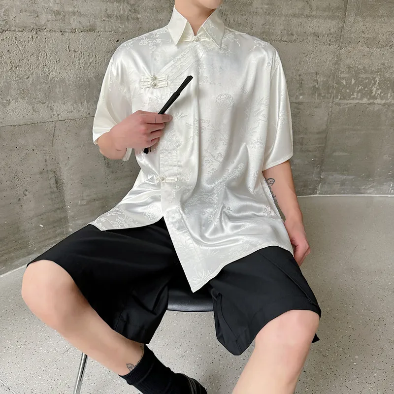 

Summer Thin ort Sve Collared irt Men's Casual Sle Retro Button k Pattern Loose Fit Youth Trend Summer Faion Top