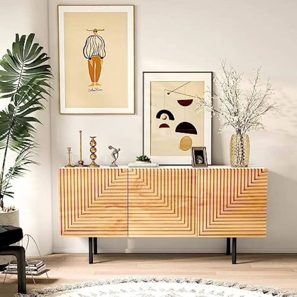 Meuble TV moderne du milieu du siècle pour téléviseurs jusqu'à 65 ", buffet Boho, armoire Credenza, centre de divertissement de console multimédia