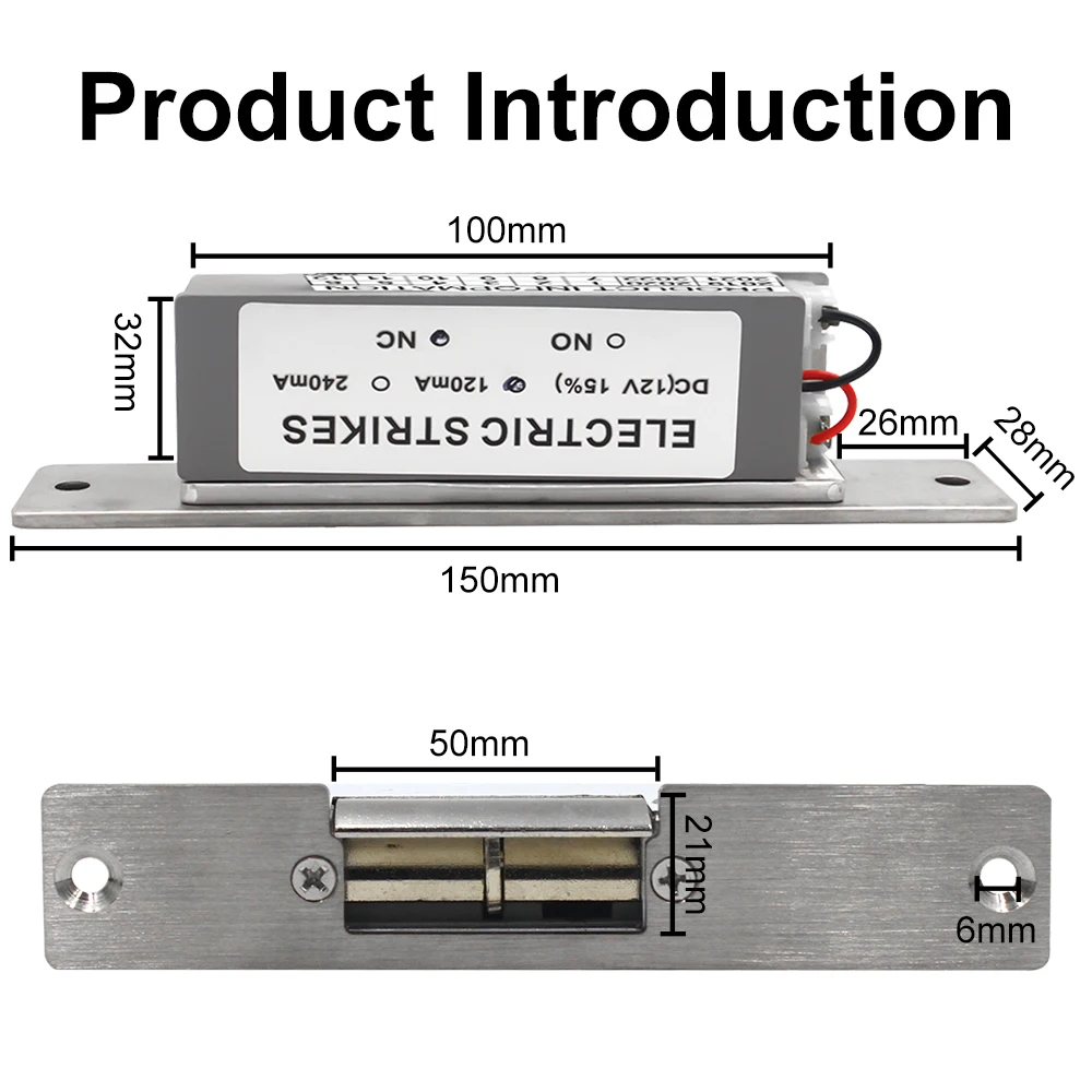 Electronic Strike Lock Access control Narrow Type Electric Door Lock for Home Office Wood Metal Door Fail Safe Fail Secure DC12V