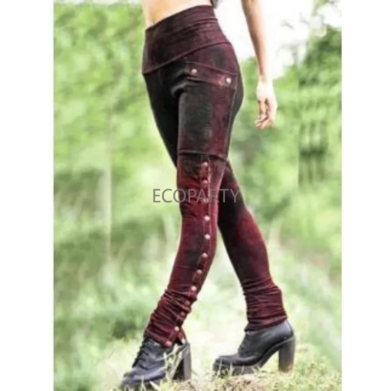 Medieval Spartan Warrior Knight Combat Pants Ancient Roman Slim Fitting Leggings Elastic Pocket Pencil Pants for Women