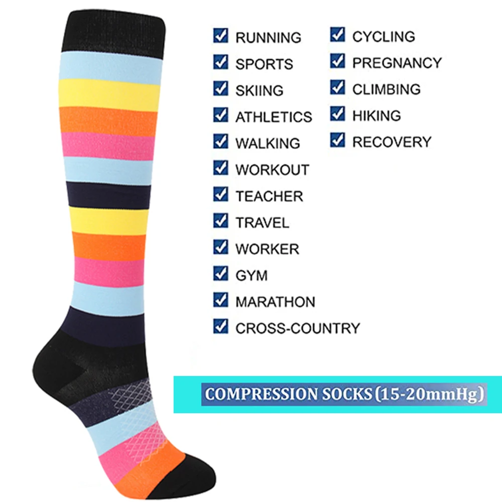 3 Pairs Random Color Compression Socks For Women Promote Blood Circulation Tight Socks For Nurses Pregnancy Gym Hiking Running