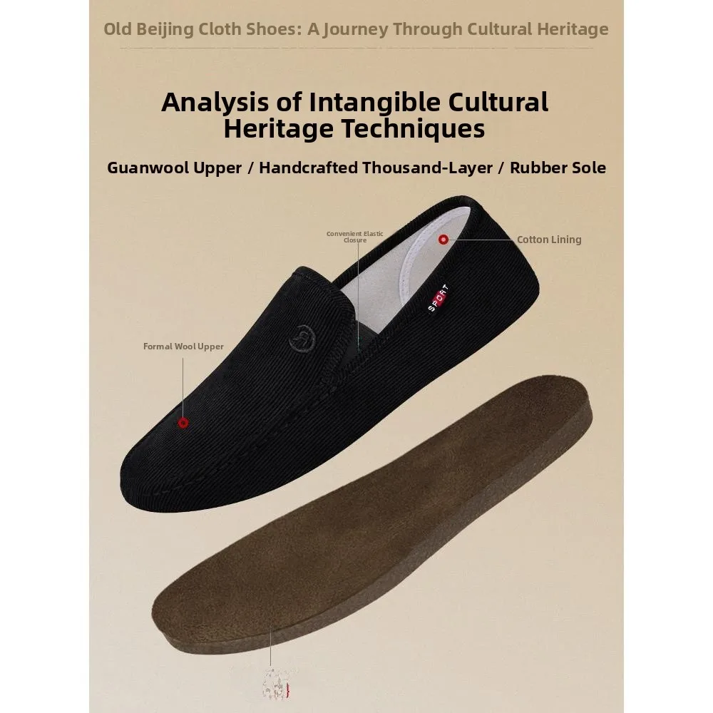 Beijing Old Handmade Men's Cloth Shoes Breathable Anti-slip Cow Tendon Sole Pure Handmade Multi-layer Sole Leather Shoes