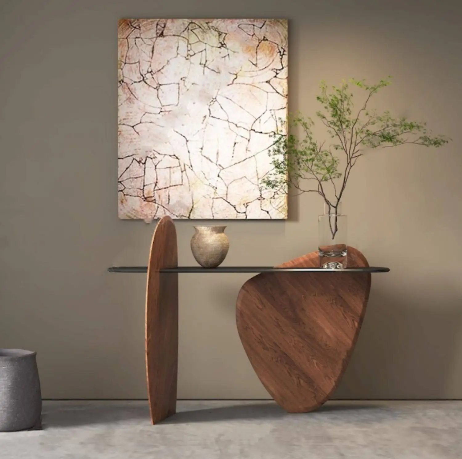 Modern simple foyer entryway solid wood walnut decorative cabinet