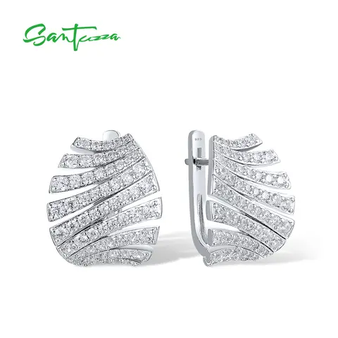 SANTUZZA Genuine 925 Sterling Silver Earrings For Woman Sparkling White Cubic Zirconia Exquisite Wedding Engagement Fine Jewelry
