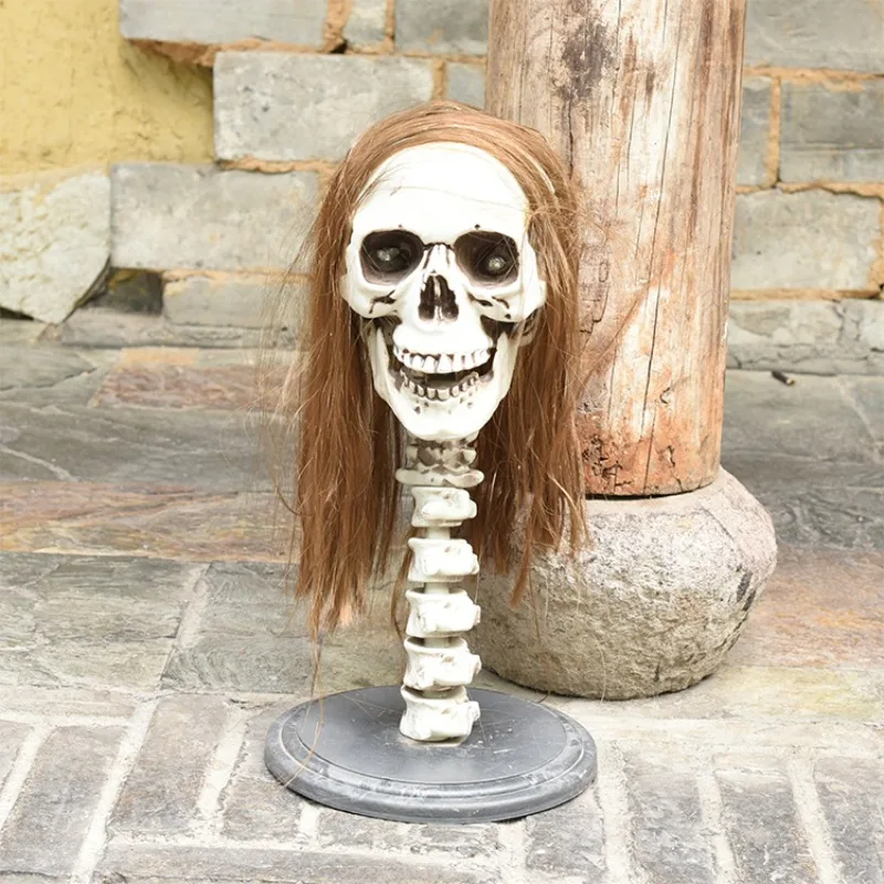 Long hair beautiful woman skull ornament bar haunted house secret room escape luminous sound decorative props