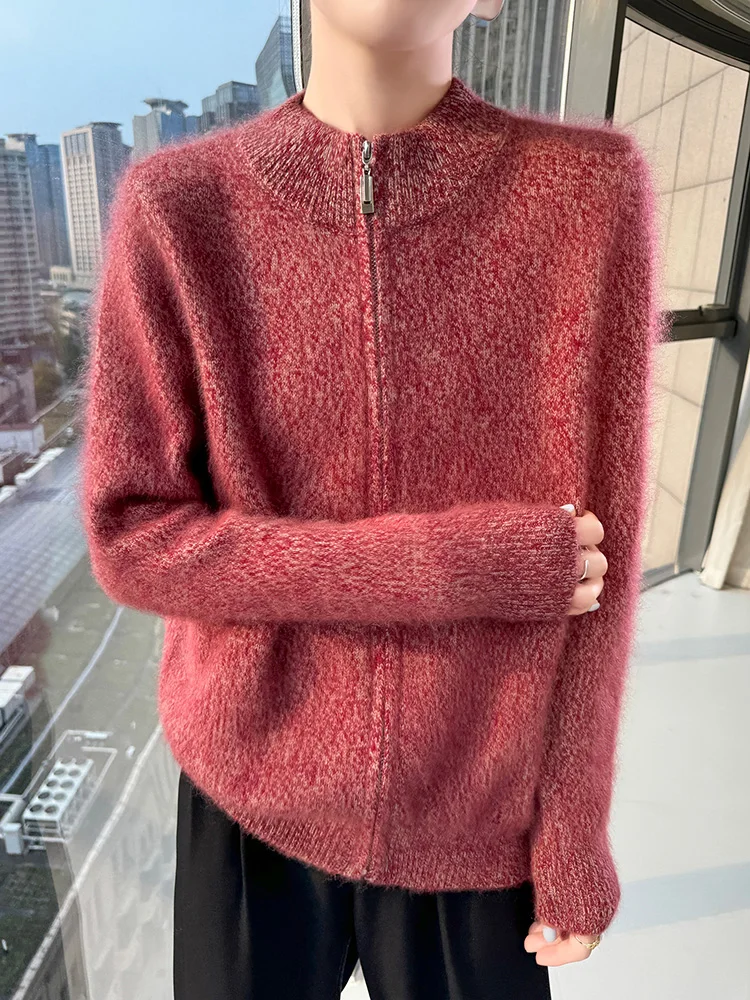 

TLOML осень-зима новый женский свитер из 100% норки и кашемира с воротником-молнией, кардиган, мягкий теплый норковый кашемировый трикотаж, удобное пальто