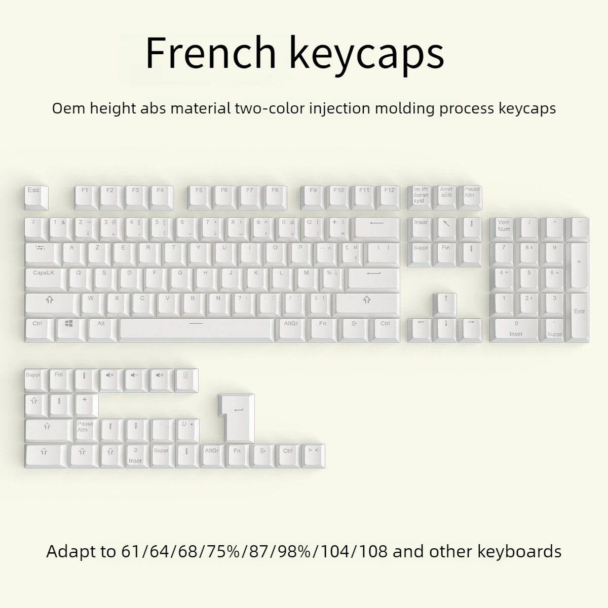 

French layout keycaps OEM height 132 key mechanical keyboard keycaps ABS character translucent ISO for 61 64 68 75 87 98 104 108