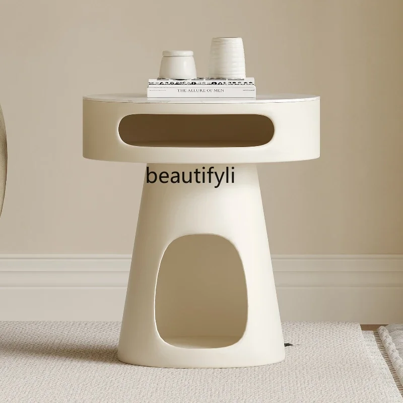 

X Cream Style round Art Corner Table Modern Minimalist Bedroom Small Apartment Designer Stone Plate Side Table