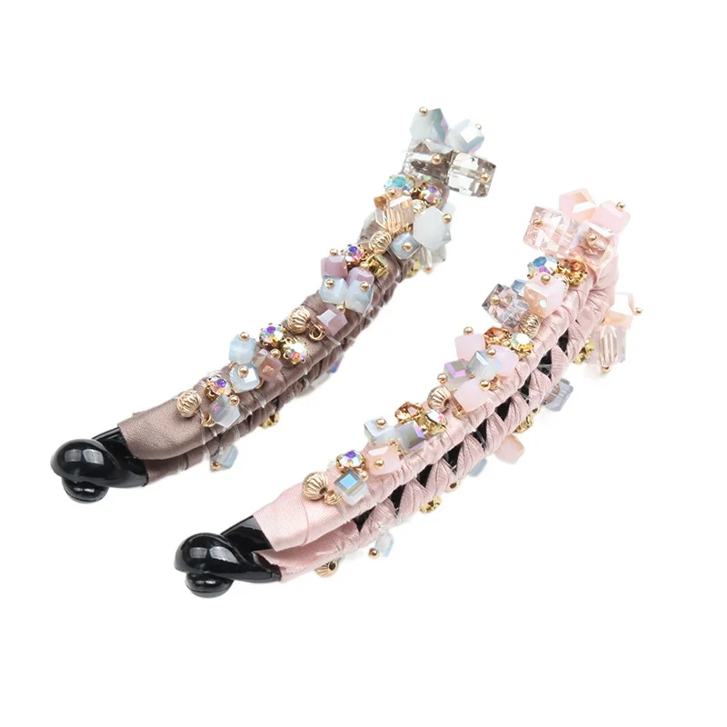 High-quality Korean Elegant Vertical Banana Hair Clip with Crystal Flowers Accessories for Women Pince Barette Cheveux Femme