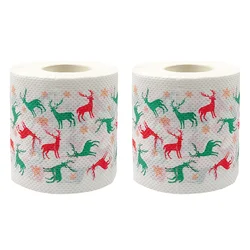 2 Rolls Printed Paper Bathroom Toilet Christmas Decorations Merry Toliet Papers Tissues Dinner Napkins Accessory Lunch Soft