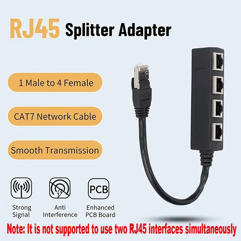 RJ45 Cable Splitter Converter 1 Male In to 4 Female Out CAT7 CAT6 CAT5 Network Cable Extend Adapter Cannot Be Used Sim