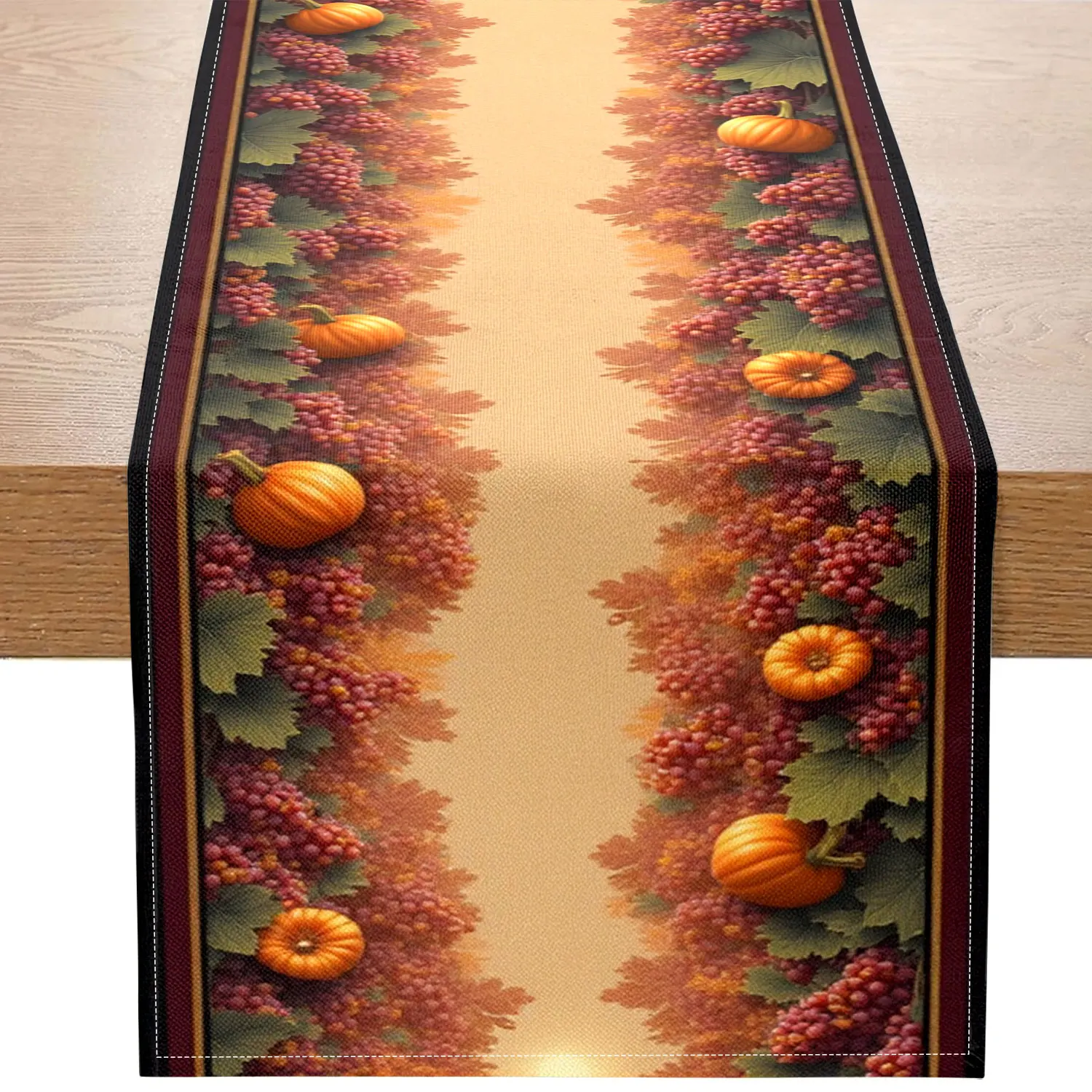 

1Pc Autumn Harvest Themed Table Runner with Grape, Pumpkin, and Sunshine Patterns, Suitable for Harvest Parties, Pastoral Restaurants, and Home Decoration Scenes.