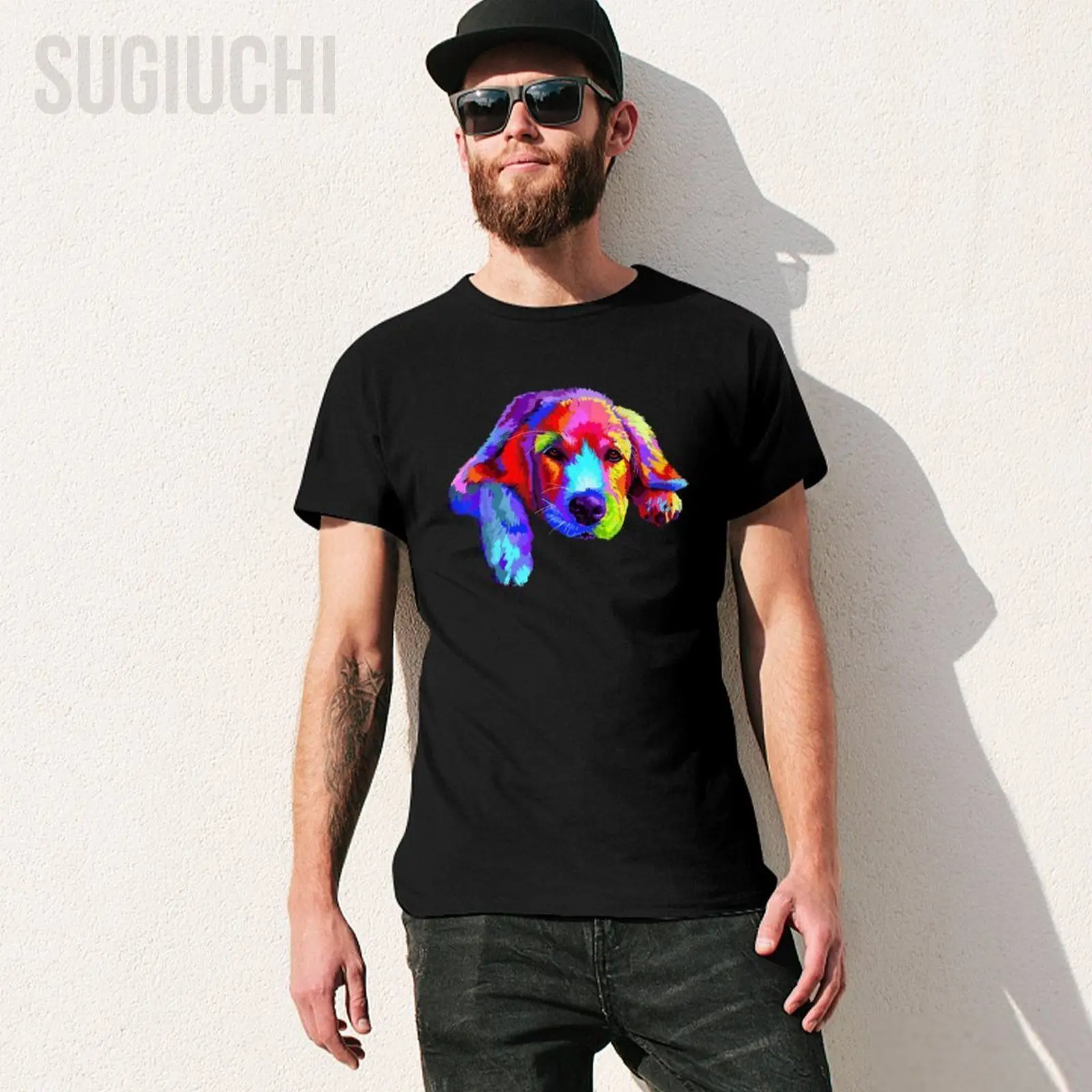 Unisex Men Golden Retriever Dog Watercolor Funny Face Tshirt Tees T Shirts Women Boys 100% Cotton T-Shirt