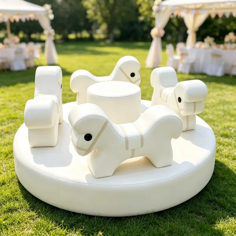 Commercial White Toddler Animal Soft Play Carousel Safe Sensory Merry Go Round Indoor Equipment for Mall Daycare Party Rental