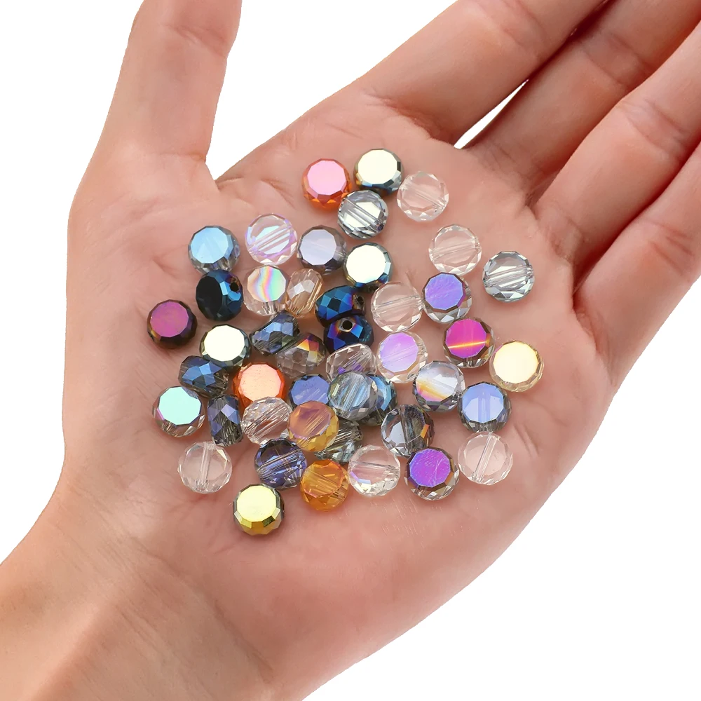 70pcs Jewelry Diy Making Crystal Accessories Flatback Round Bead 8mm Faceted Glass Loose Beads Cheap Beading Wholesale In Bulk