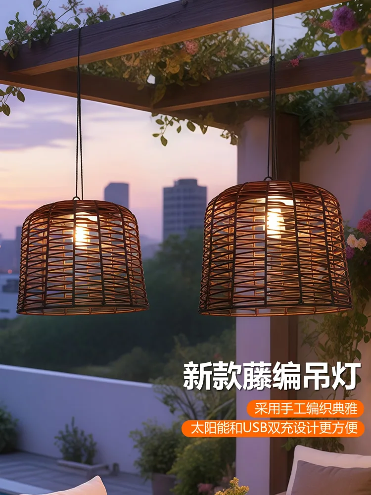 

Solar hanging light cable-free outdoor chandelier courtyard balcony charging lighting atmosphere retro terrace decoration yard