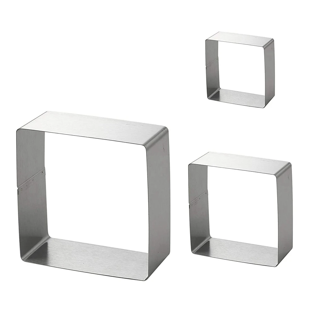 Square Cake Mold Ring Set-4/6/8 Inch Stainless Steel Square Cutter Pancake Mold