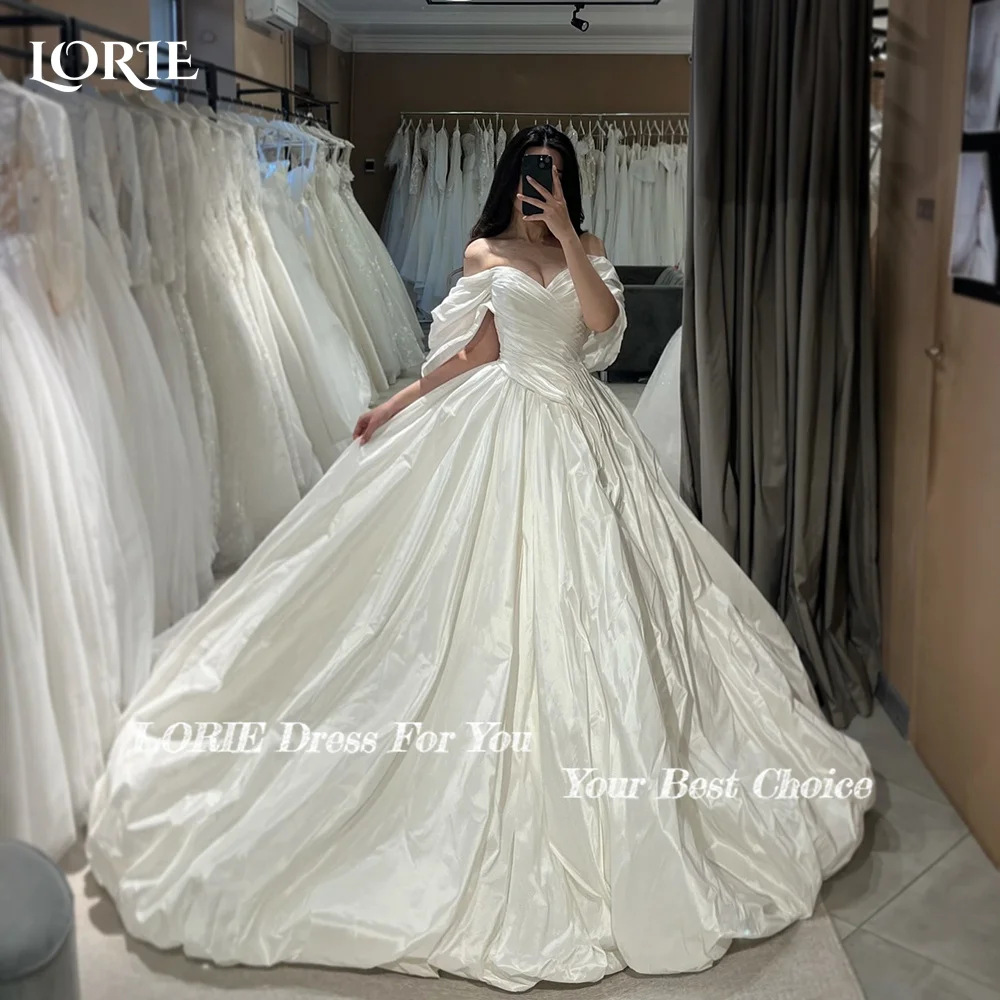 Lorie querida vestido de casamento fora do ombro vestido de noiva personalizado a linha plissados bola vestido de noiva princesa vestido saudita dubai