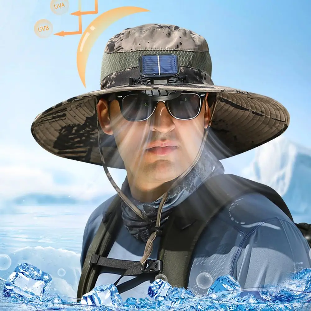 Large Fan Hat Summer Outdoor Male Solar Rechargeable Wind Hat Protection Shade Large Cool Cooling Hat Fishing Sun O7C6