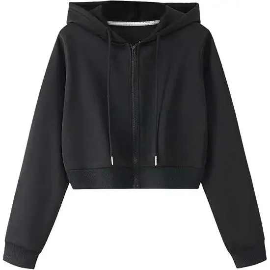 Women's Cropped Zip up Hoodie Sweatirts Long Sve Casual Comfortable Fit Autumn Faion Ladies' Sweatirts