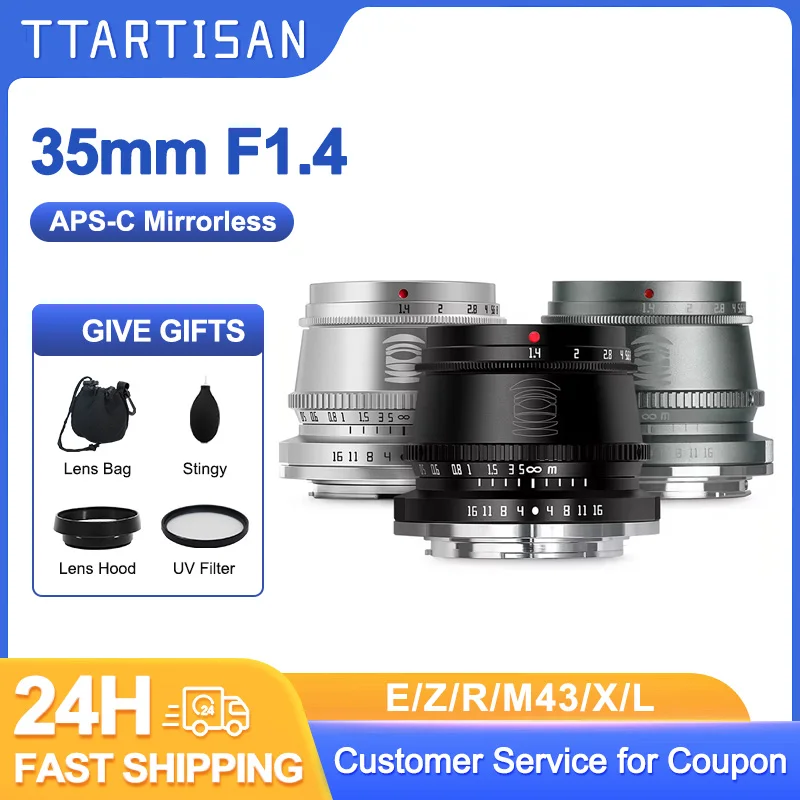 

TTArtisan 35mm F1.4 APS-C Manual Focus Lens for Sony E Fujifilm M4/3 A6400 XT4 XT5 XT30 NIKON Z50 Canon R L Fuji X ZFC ZVE10 R8