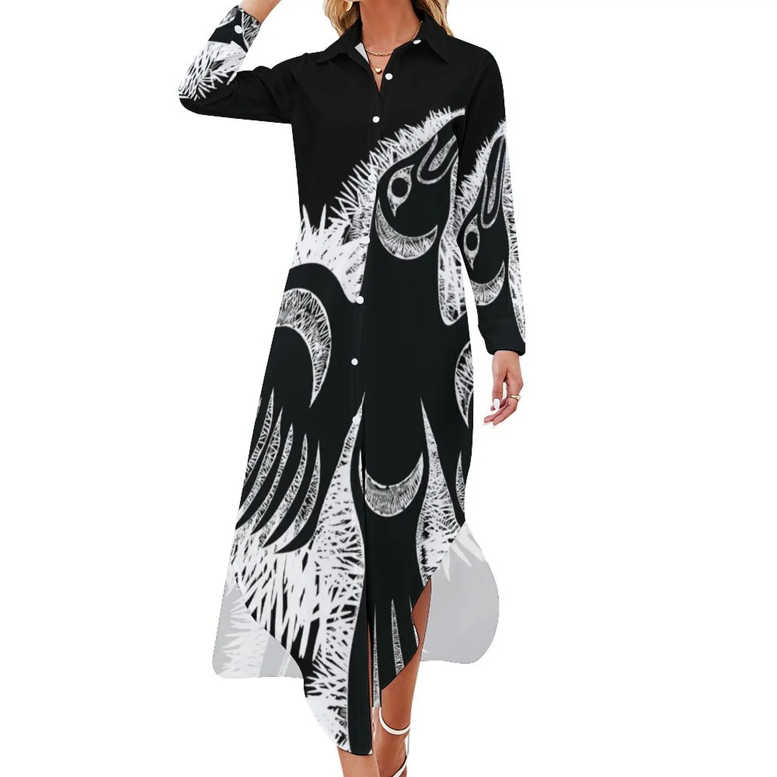 

Coast Salish Crow Long Sleeved Shirt Dress clothes for woman elegant party dress for women 2024